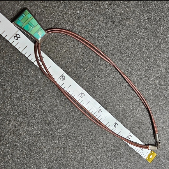 Sterling Silver 925 Pave Turquoise Stone Inlay Double Strand Necklace 15 In Long - Picture 9 of 9